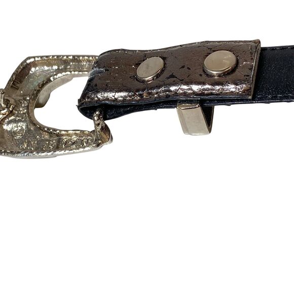 MZ OF NEW YORK Genuine Snake Skin LEATHER Metallic Gray Silver Hardware 34" - Picture 5 of 9